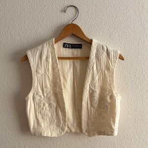 Zara Cream Embroidered Cropped Camisole Vest Top